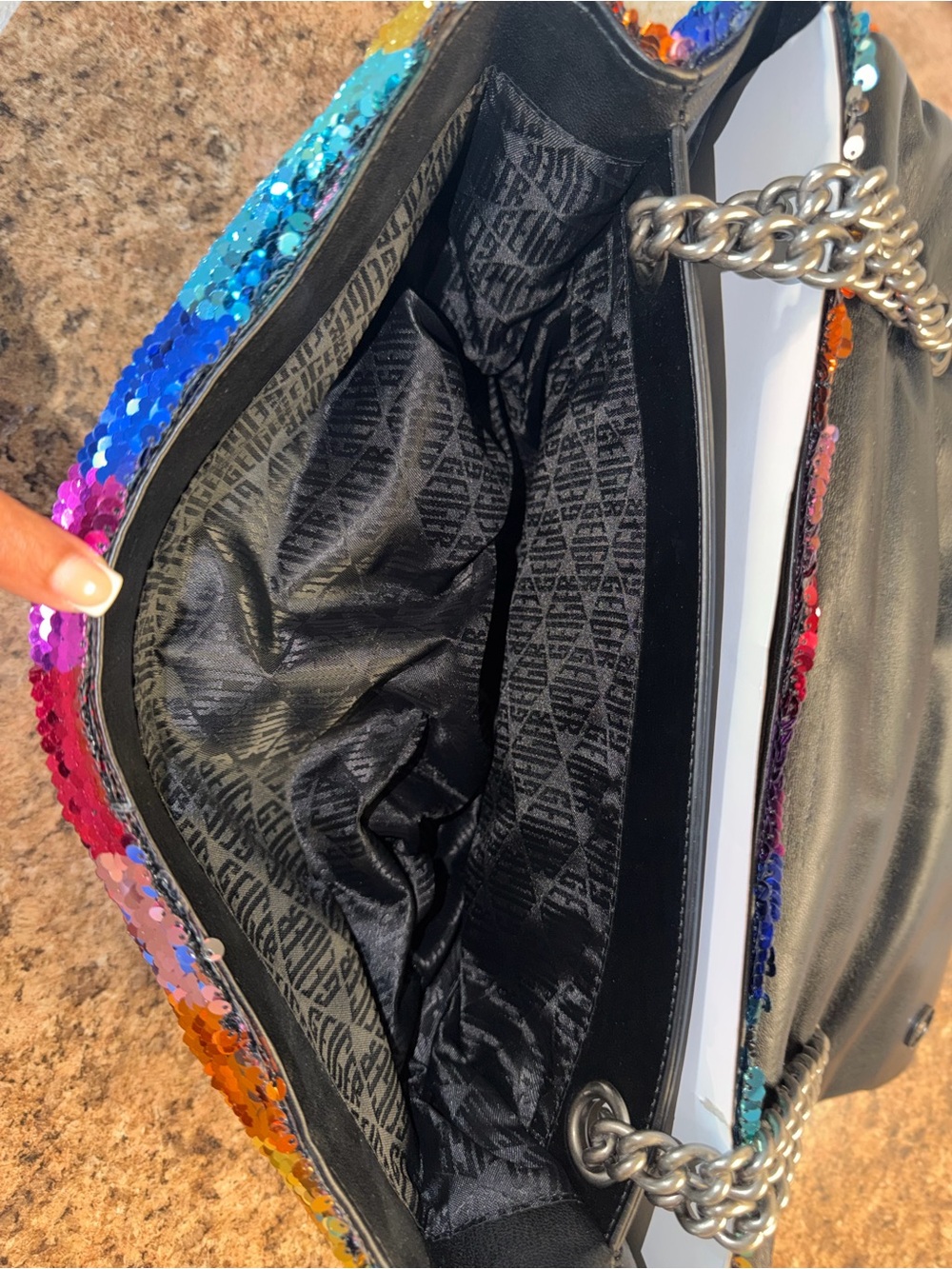 Kurt Geiger Multicolor Sequin Stripe Shoulder Bag XXL - Picture 4 of 5